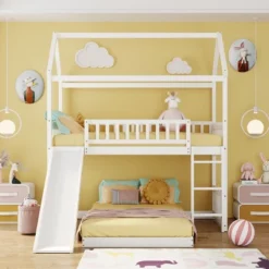 Twin Over Twin Bunk Bed, House Bed With Slide And Ladder-ModernLuxe