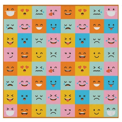 Deerlux 6 Ft. Social Distancing Colorful Kids Classroom Seating Area Rug, Emoji Mask Design - Image 4