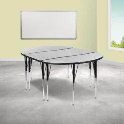 Flash Furniture 3 Piece 76" Oval Wave Flexible Grey Thermal Laminate Activity Table Set - Standard Height Adjustable Legs