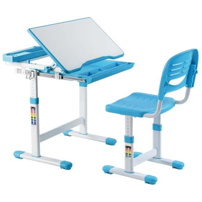 Mount-It! Kids Desk And Chair Set | Height Adjustable Ergonomic Children's School Workstation With Storage Drawer | Blue - Image 4