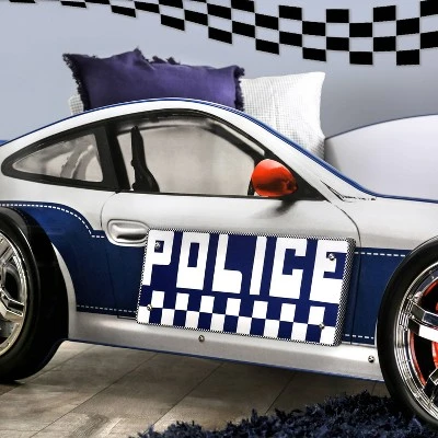 Twin Quessa Police Car Bed With Led Headlight Chair Black/White - HOMES: Inside + Out - Image 5