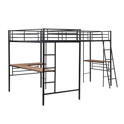 Metal Twin Size Loft Bed With Two Built-in Desks, Black - ModernLuxe - Image 7