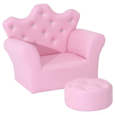 Qaba Kids Sofa Set, Children's Upholstered Sofa With Footstool, Princess Sofa With Diamond Decoration, Baby Sofa Chair For Toddlers, Girls, Pink - Image 3