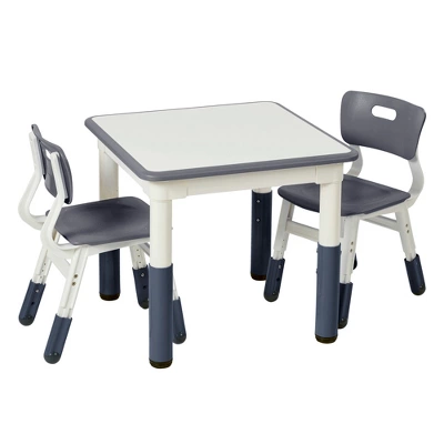 ECR4Kids Square Resin Dry-Erase Adjustable Activity Table With 2 Chairs (3-Piece Set) - Image 9