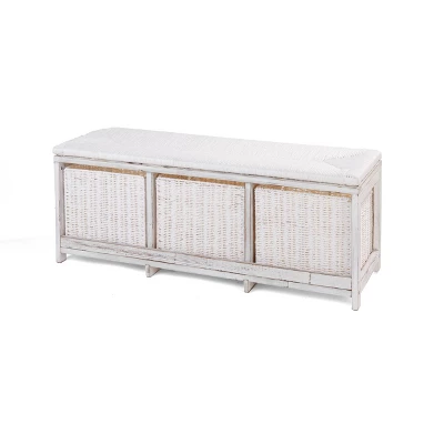 Badger Basket Kid's Storage Bench With Woven Top And Baskets White - Image 3