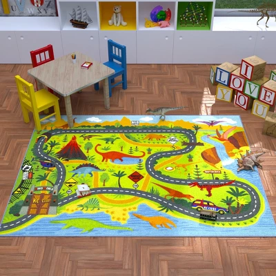 KC CUBS Boy & Girl Kids Dinosaur Dino Car Vehicle Traffic Road Educational Learning & Game Play Nursery Bedroom Classroom Rug Carpet - Image 3