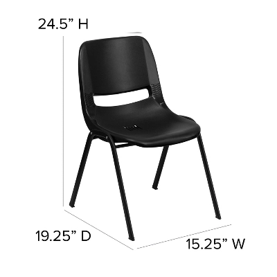 Emma And Oliver Kid's Black Ergonomic Shell Stack Chair - Black Frame And 14"H Seat - Image 3