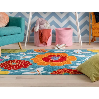 Well Woven Modern Daisy Flowers Blue Kids Room Floral Area Rug - Image 7