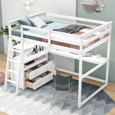 Full Size Loft Bed With Desk, Shelf And Two Built-in Drawers - ModernLuxe - Image 10