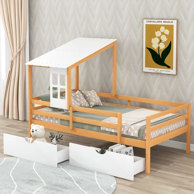 Twin Size House Low Loft Bed With Two Storage Drawers - ModernLuxe - Image 9