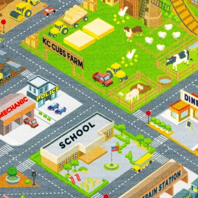 KC CUBS Boy & Girl Kids Country Farm Road W/ Construction Vehicle Car Traffic Educational Learning & Game Nursery Classroom Rug Carpet - Image 6