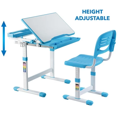 Mount-It! Kids Desk And Chair Set | Height Adjustable Ergonomic Children's School Workstation With Storage Drawer | Blue - Image 5