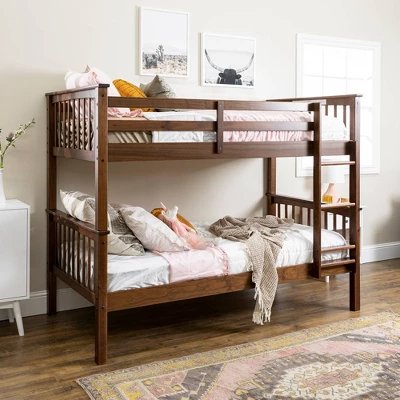 Twin Over Twin Transitional Cottage Solid Pine Bunk Bed Walnut - Saracina Home