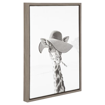 Sarifa Giraffe Framed Canvas Art Gray (24"x18") - Uniek