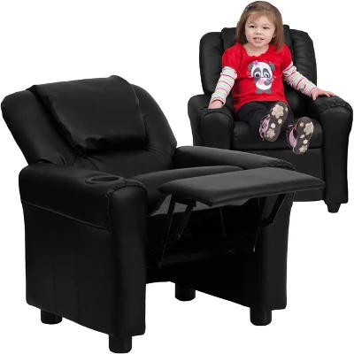 Emma And Oliver Contemporary Kids Recliner With Cup Holder And Headrest - Image 3