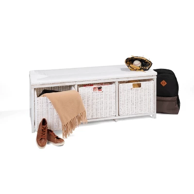 Badger Basket Kid's Storage Bench With Woven Top And Baskets White - Image 8