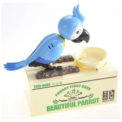 Insten Parrot Piggy Bank Robotic Coin Munching Toy Money Box, Blue, 6.6x6.5 Inches - Image 3