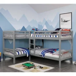HOMES: Inside + Out Quadruple Twin Kids' Martell Bunk Bed Gray - IoHOMES