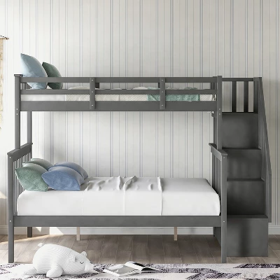 Twin-Over-Full Bunk Bed With Storage Stairs And Guard Rail - ModernLuxe