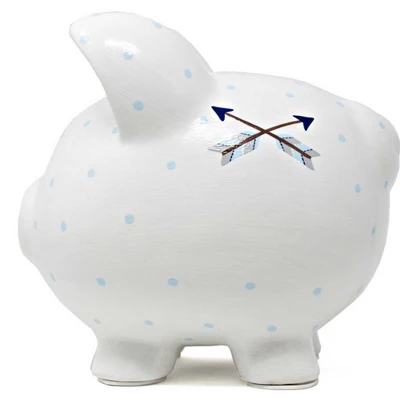 Bank Blue Bohemian Piggy Bank - One Piggy Bank 7.5 Inches - Arrows Tent Tepee - 36911 - Ceramic - White - Image 2
