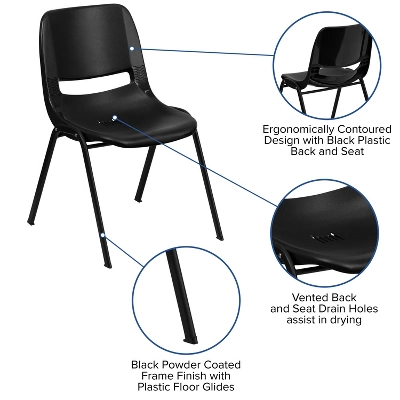 Emma And Oliver Kid's Black Ergonomic Shell Stack Chair - Black Frame And 14"H Seat - Image 2