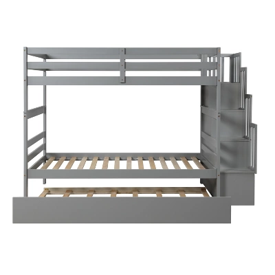 Twin Over Twin Bunk Bed With Trundle, Stairs And Storage Shelves-ModernLuxe - Image 7