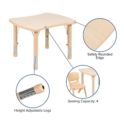 Flash Furniture 21.875"W X 26.625"L Rectangular Plastic Height Adjustable Activity Table Set With 2 Chairs - Image 5