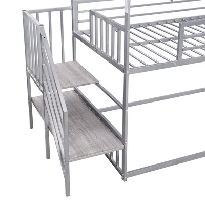 Twin Over Twin Metal Bunk Bed House Bed With Slide And Staircase-ModernLuxe - Image 9