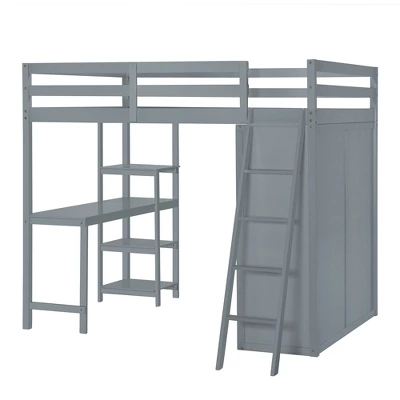 Full/ Twin Size Loft Bed With Wardrobe, Desk And Shelves-ModernLuxe - Image 4
