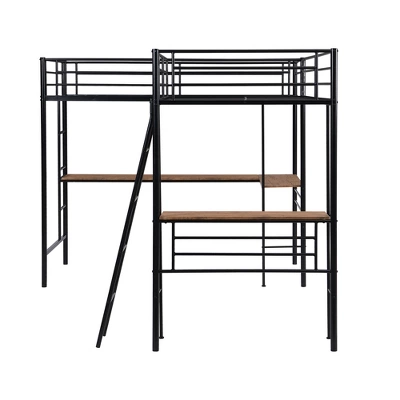 Metal Twin Size Loft Bed With Two Built-in Desks, Black - ModernLuxe - Image 9