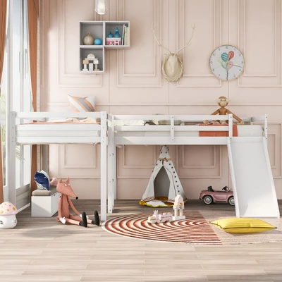 L-Shaped Twin Size Loft Bed With Ladder And Slide - ModernLuxe - Image 2