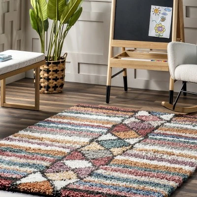 Aidan Diamond Striped Kids Shag Area Rug - Image 8
