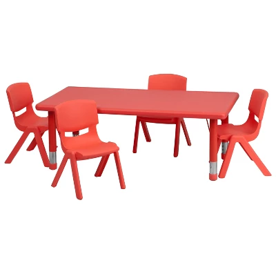 Flash Furniture 24"W X 48"L Rectangular Plastic Height Adjustable Activity Table Set With 4 Chairs - Image 5
