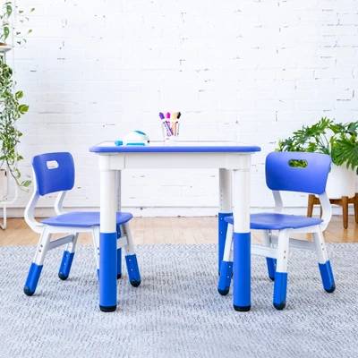 ECR4Kids Square Resin Dry-Erase Adjustable Activity Table With 2 Chairs (3-Piece Set) - Image 3