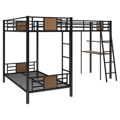 L-Shaped Twin Over Twin Bunk Bed With Twin Size Loft Bed With Desk And Shelf , Brown - ModernLuxe - Image 7