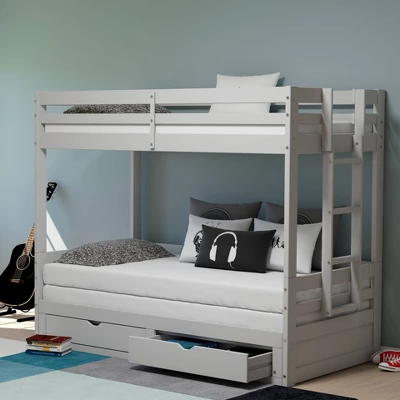Twin To King Augusta Extending Day Bed With Bunk Bed And Storage Drawers Dove Gray - Alaterre Furniture - Image 2
