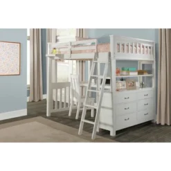 Full Highlands Loft Bed With Desk, Chair And Hanging Nightstand White - Hillsdale Furniture