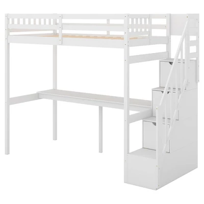 Twin Size Loft Bed With Storage Staircase And Built-in Desk-ModernLuxe - Image 5