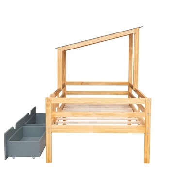 Twin Size House Low Loft Bed With Two Storage Drawers - ModernLuxe - Image 6