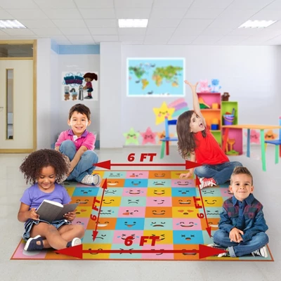 Deerlux 6 Ft. Social Distancing Colorful Kids Classroom Seating Area Rug, Emoji Mask Design - Image 3