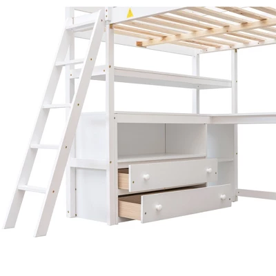 Full Size Loft Bed With Desk, Shelf And Two Built-in Drawers - ModernLuxe - Image 8