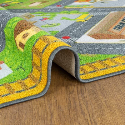 KC CUBS Boy & Girl Kids Country Farm Road W/ Construction Vehicle Car Traffic Educational Learning & Game Nursery Classroom Rug Carpet - Image 7