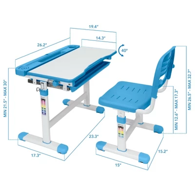 Mount-It! Kids Desk And Chair Set | Height Adjustable Ergonomic Children's School Workstation With Storage Drawer | Blue - Image 7