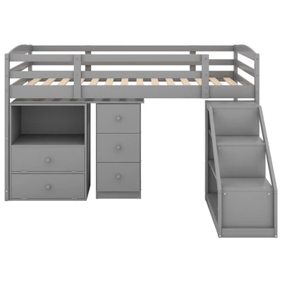 Twin Size Loft Bed With Multifunctional Movable Built-in Desk And Staircase-ModernLuxe - Image 6