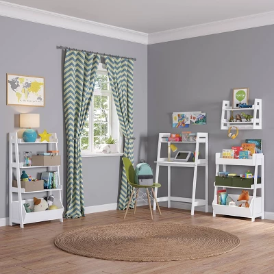 Kids' Desk With Ladder Shelf Storage And 2 Bonus Magnetic Art Display Bars White - RiverRidge Home - Image 9