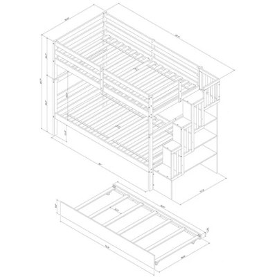 Twin Over Twin Bunk Bed With Trundle, Stairs And Storage Shelves-ModernLuxe - Image 4