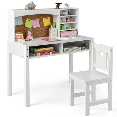 Costway Kids Desk And Chair Set Study Writing Workstation With Hutch & Bulletin Board - Image 11