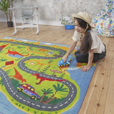 KC CUBS Boy & Girl Kids Dinosaur Dino Car Vehicle Traffic Road Educational Learning & Game Play Nursery Bedroom Classroom Rug Carpet - Image 5