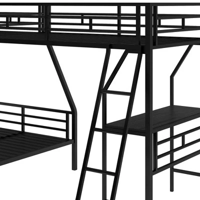 Twin Over Full Metal Bunk Bed With Twin Size Loft Bed And Desk, Black - ModernLuxe - Image 8