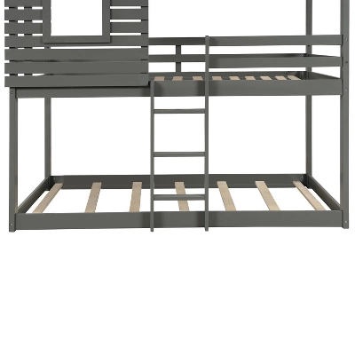 Twin Over Twin Wood Bunk Bed With Roof, Window, Guardrail, Ladder Gray-ModernLuxe - Image 5